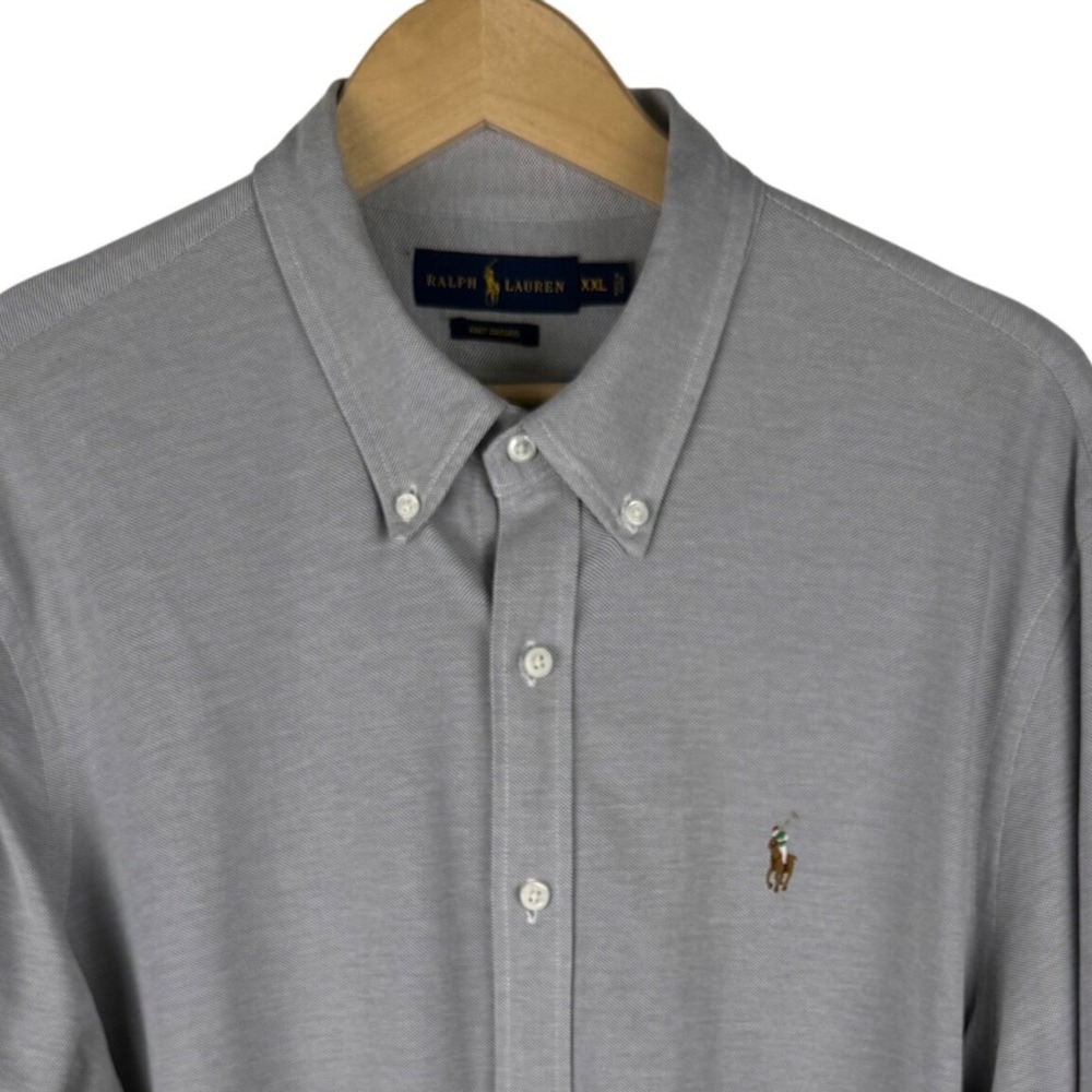 Ralph Lauren Knit Oxford Shirt Mens XXL Grey Long Sleeve Button Down Cotton Logo